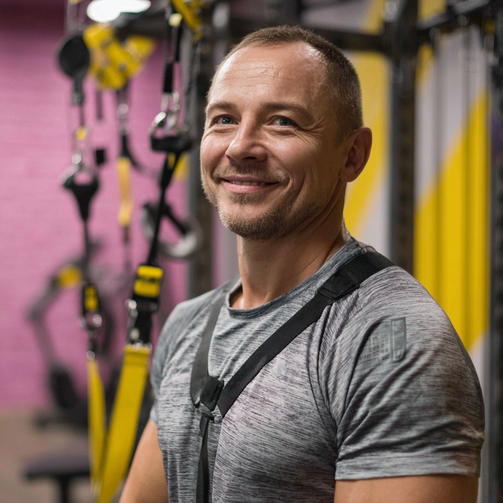 European fitness enthusiast meditating in peaceful pose wearing comfortable athletic wear in serene studio environment